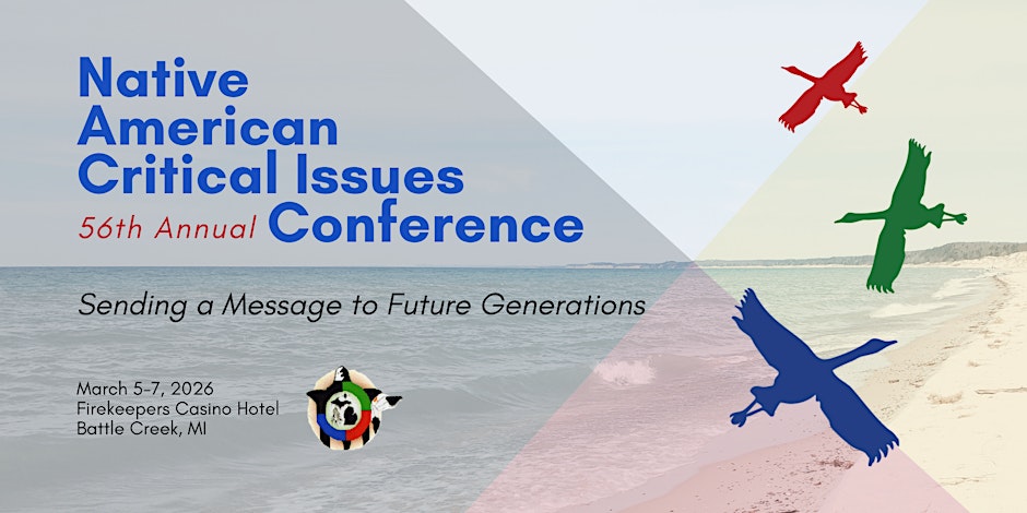 Attendees gathered at the Native American Critical Issues Conference, listening to speakers and connecting around Native education in Michigan