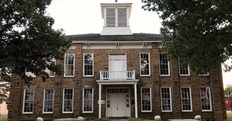 exterior photograph of the Muscogee Nation Council House in Okmulgee
